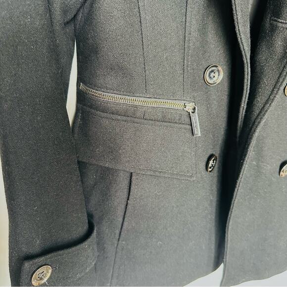 MK MICHAEL KORS Black Wool Button Front Zipper Pockets Classic Jacket Pea Coat M - Picture 11 of 16